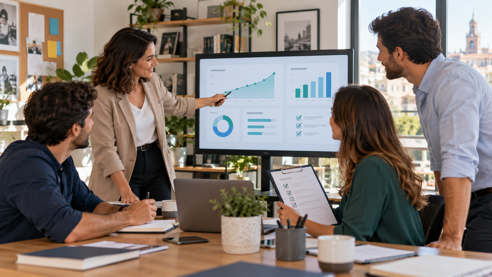 Equipo revisando indicadores de valor de IA