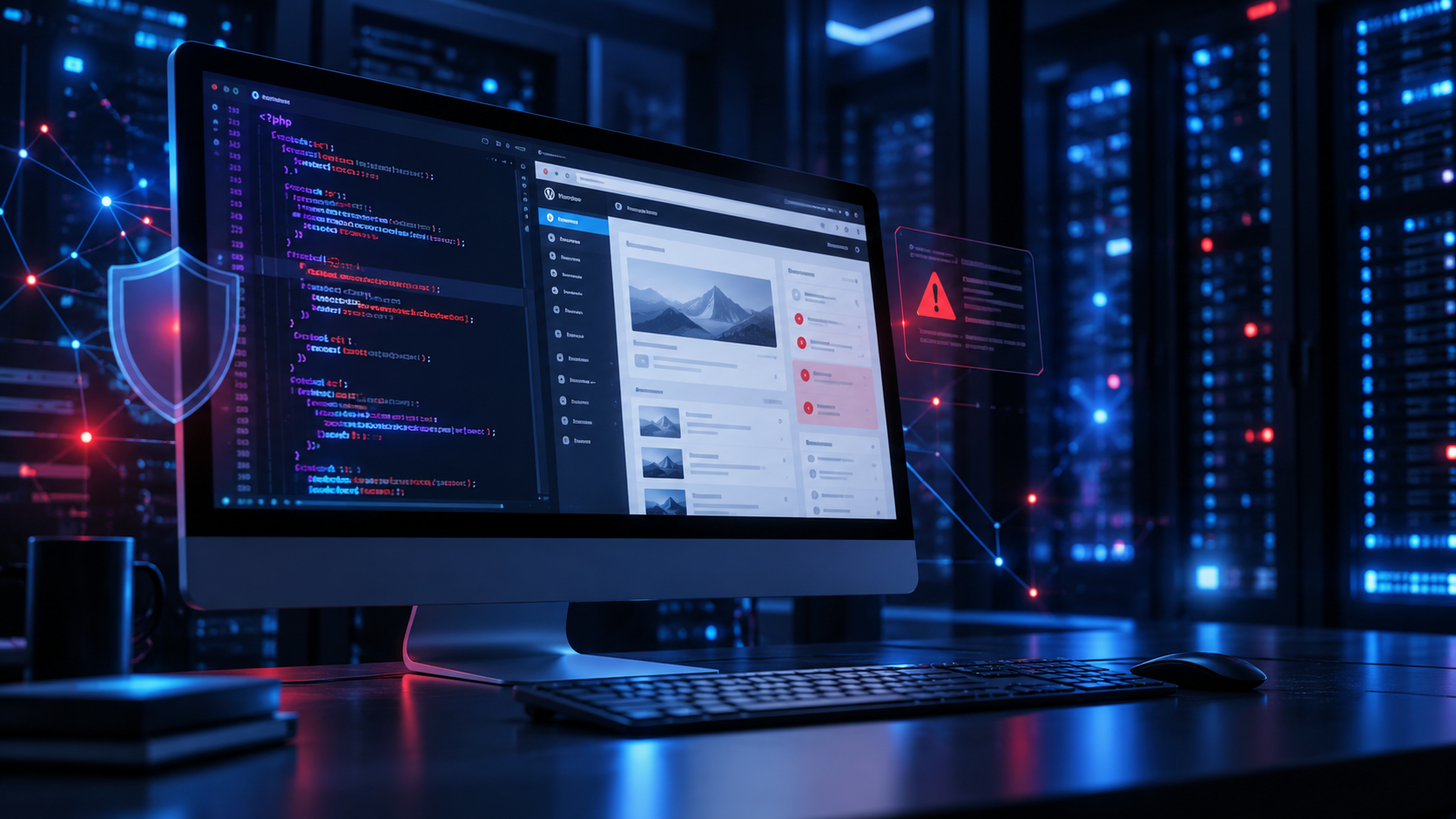 Técnico revisando la seguridad de una web en una oficina